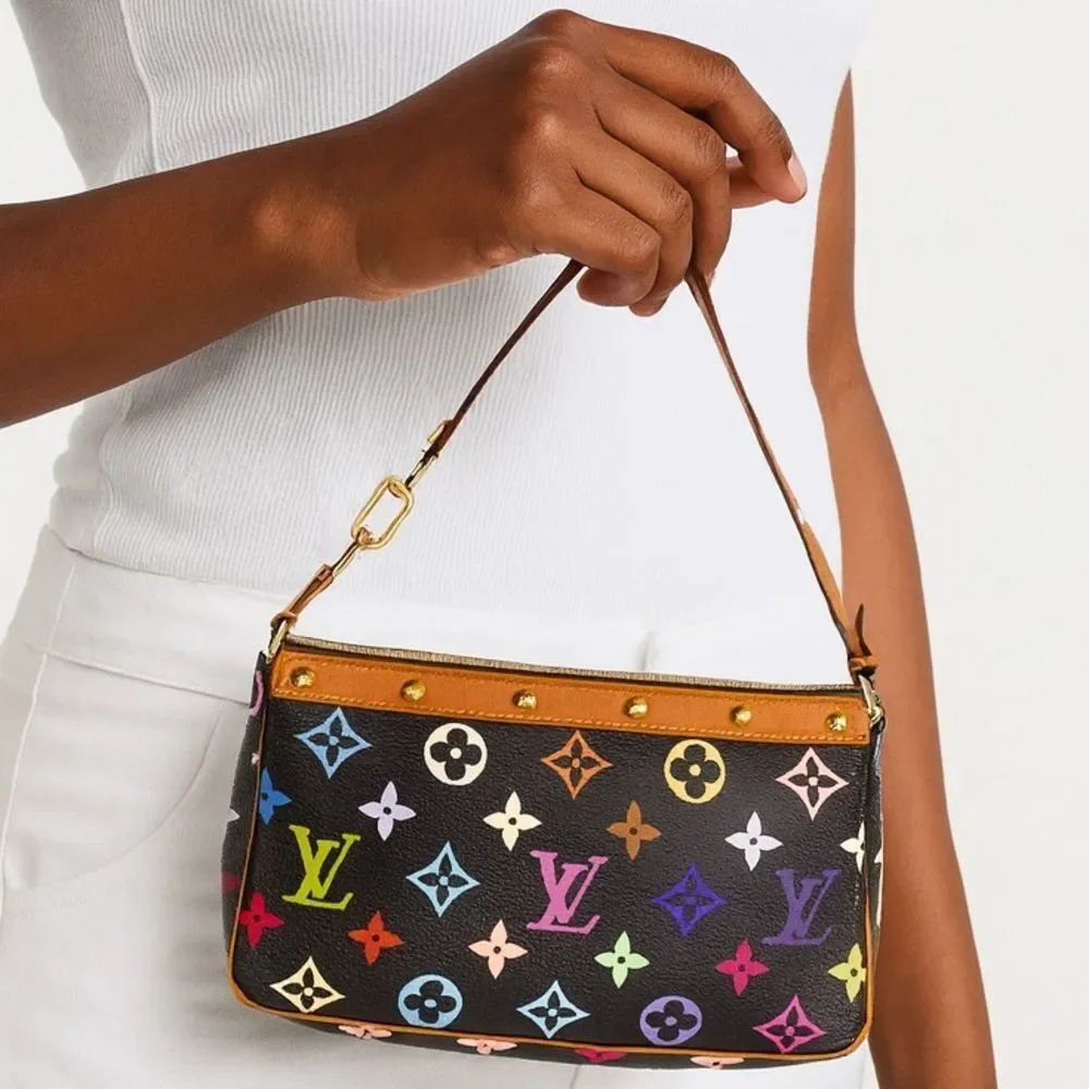 LOUIS VUITTON TAKASHI MURAKAMI Black Multicolor LV Monogram Pochette Accessoire
